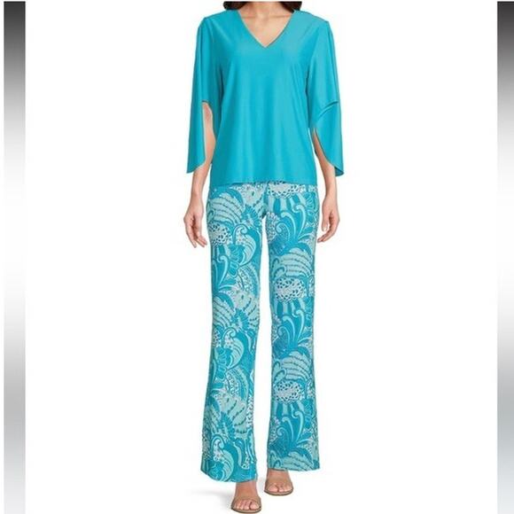 NWT Jude Connally Trixie Enchanted Sea Aqua Wide-Leg Pull-On Pants Size Small - Picture 2 of 4